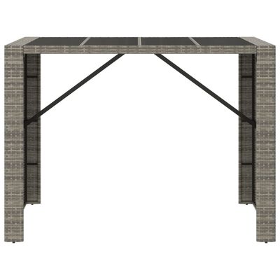 vidaXL Table de bar et dessus en verre gris 145x80x110 cm poly rotin