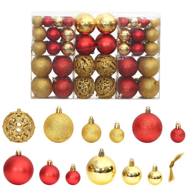vidaXL Boules de No&euml;l 100 pcs dor&eacute; et rouge bordeaux 3 / 4 / 6 cm