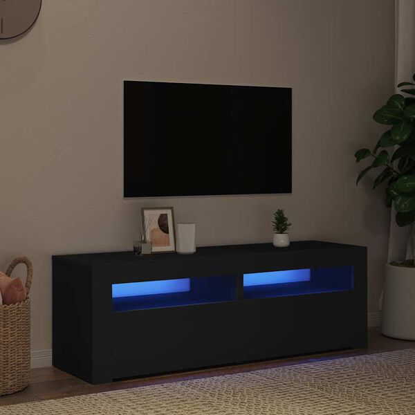 vidaXL Meuble TV avec lumi&egrave;res LED noir 120x35x40 cm