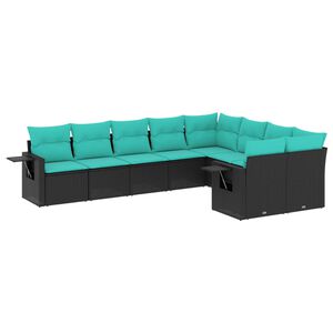 vidaXL Salon de jardin 9 pcs avec coussins noir r&eacute;sine tress&eacute;e