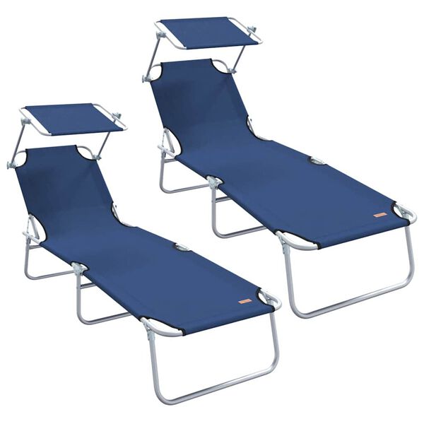 vidaXL Chaise longue pliable avec auvent acier et tissu bleu