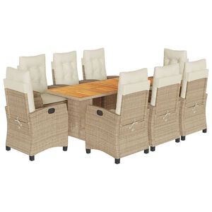 vidaXL Ensemble &agrave; manger de jardin et coussins 9 pcs beige Poly rotin