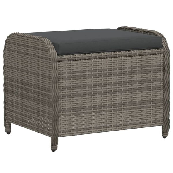 vidaXL Tabouret de jardin avec coussin gris 58x46x46 cm r&eacute;sine tress&eacute;e