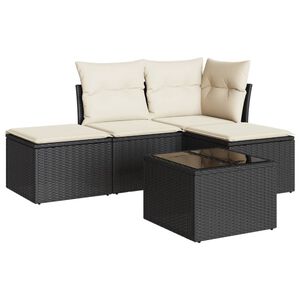 vidaXL Salon de jardin 5 pcs avec coussins noir r&eacute;sine tress&eacute;e