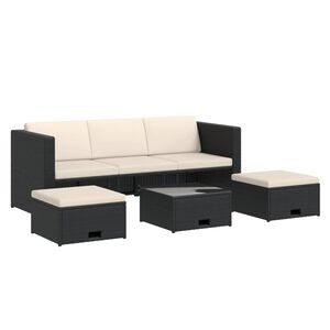 vidaXL Salon de jardin 4 pcs avec coussins R&eacute;sine tress&eacute;e Noir