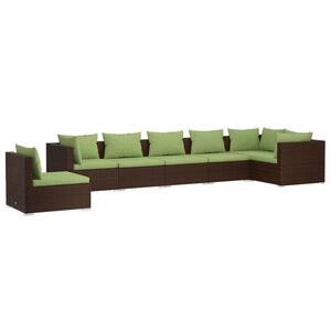 vidaXL Salon de jardin 7 pcs avec coussins Résine tressée Marron