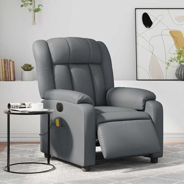 vidaXL Fauteuil inclinable de massage &eacute;lectrique gris similicuir