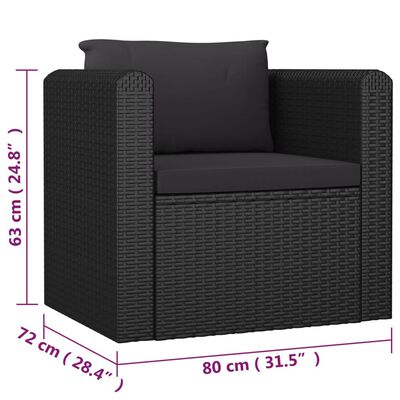 vidaXL Salon de jardin 7 pcs avec coussins Résine tressée Noir