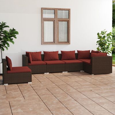 vidaXL Salon de jardin 6 pcs avec coussins Résine tressée Marron