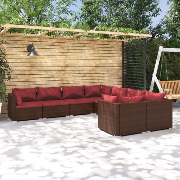 vidaXL Salon de jardin 8 pcs avec coussins R&eacute;sine tress&eacute;e Marron