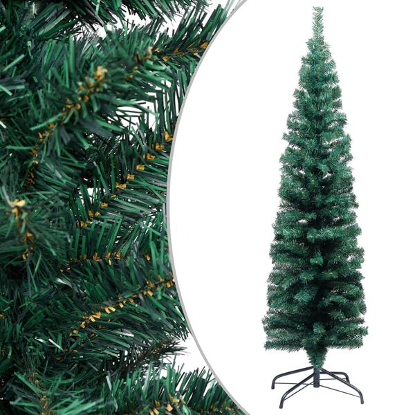 vidaXL Sapin de No&euml;l artificiel mince pr&eacute;-&eacute;clair&eacute; et boules vert 120cm