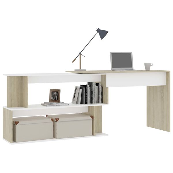 vidaXL Bureau d'angle Blanc chêne sonoma 200x50x76cm Bois d’ingénierie
