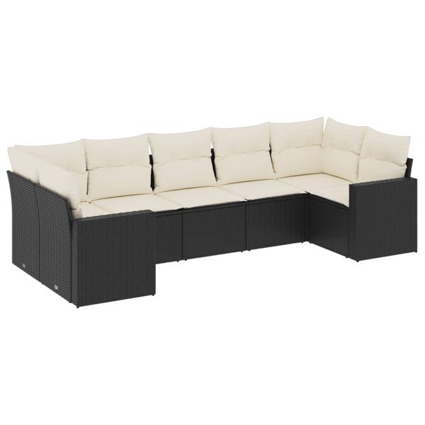 vidaXL Salon de jardin 7 pcs avec coussins noir r&eacute;sine tress&eacute;e