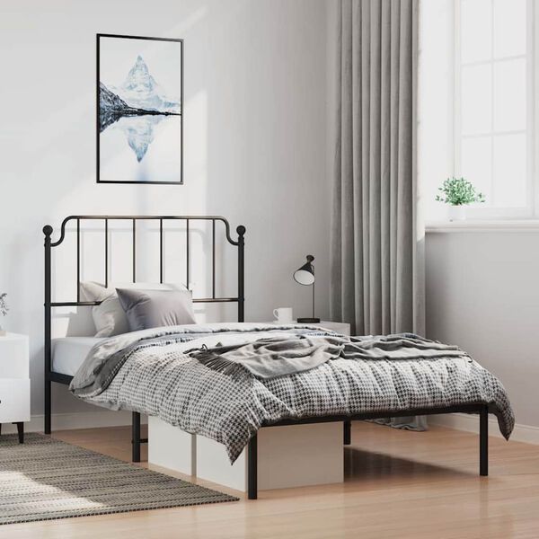 vidaXL Cadre de lit m&eacute;tal sans matelas avec t&ecirc;te de lit noir 100x190cm