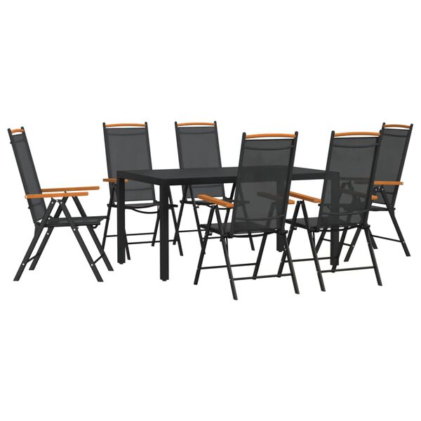 vidaXL Ensemble à manger de jardin 7 pcs noir aluminium