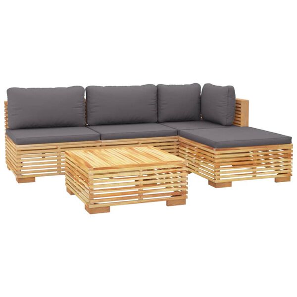 vidaXL Salon de jardin 5 pcs avec coussins Bois de teck solide