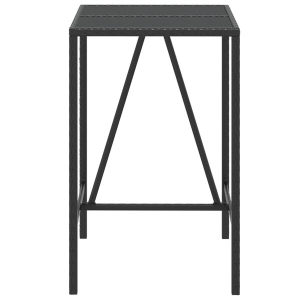 vidaXL Table de bar et dessus en verre noir 70x70x110 cm poly rotin