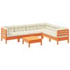 vidaXL Salon de jardin 7 pcs avec coussins cire marron bois pin massif