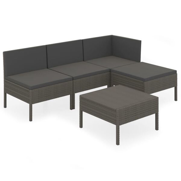 vidaXL Salon de jardin 5 pcs avec coussins r&eacute;sine tress&eacute;e gris