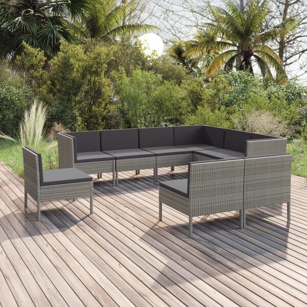 vidaXL Salon de jardin 9 pcs avec coussins R&eacute;sine tress&eacute;e Gris