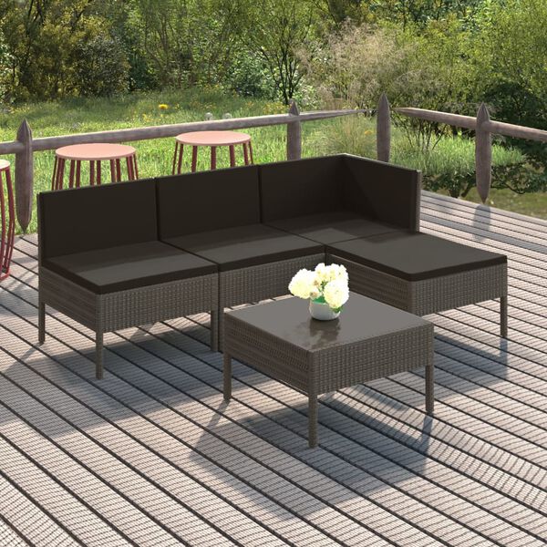 vidaXL Salon de jardin 5 pcs avec coussins r&eacute;sine tress&eacute;e gris