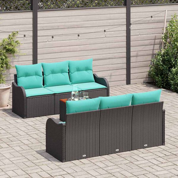 vidaXL Ensemble de canapé de jardin 7 pcs Noir Poly rotin