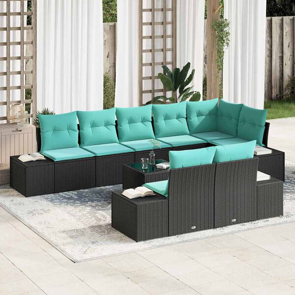 vidaXL Ensemble de canap&eacute; de jardin avec coussin 9 pcs Noir polyrotin