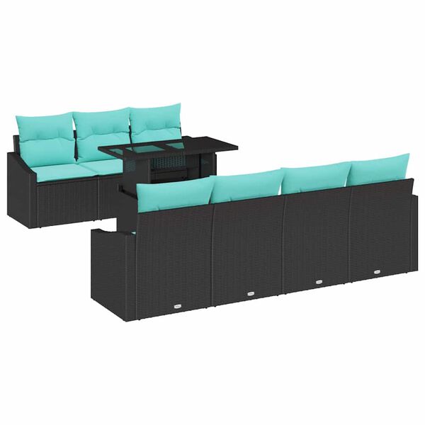 vidaXL Ensemble de canap&eacute; de jardin 8 pcs Noir et Bleu polyrotin