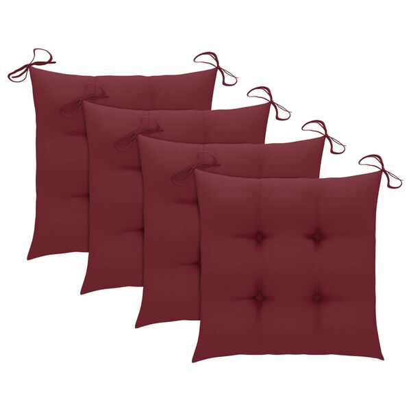 vidaXL Chaises de jardin lot de 4 avec coussins bordeaux Teck solide