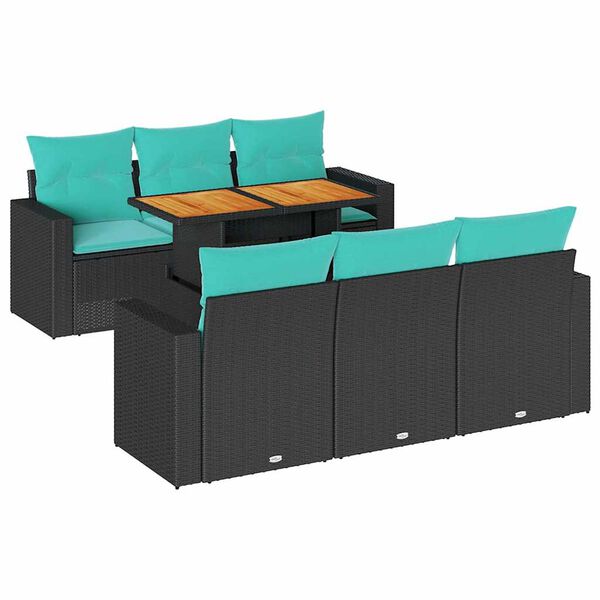 vidaXL Salon de jardin 7 pcs avec coussins noir r&eacute;sine tress&eacute;e