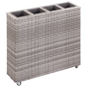 vidaXL Lit sur&eacute;lev&eacute; de jardin &agrave; 4 pots 80x22x79 cm R&eacute;sine Tress&eacute;e Gris