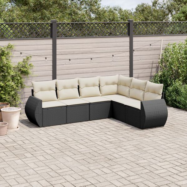 vidaXL Salon de jardin 6 pcs avec coussins noir r&eacute;sine tress&eacute;e