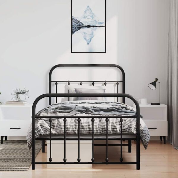 vidaXL Cadre de lit métal sans matelas avec pied de lit noir 100x190cm