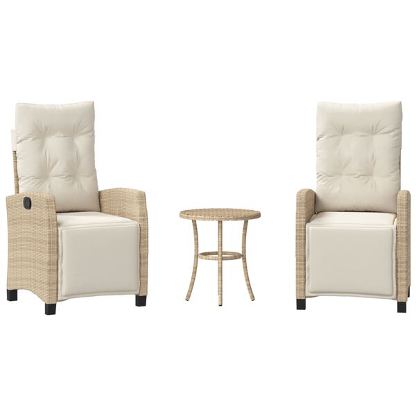 vidaXL Ensemble de bistro 3 pcs avec coussins beige résine tressée