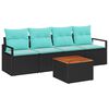 vidaXL Ensemble de canap&eacute; de jardin 5 pcs Noir et turquoise polyrotin