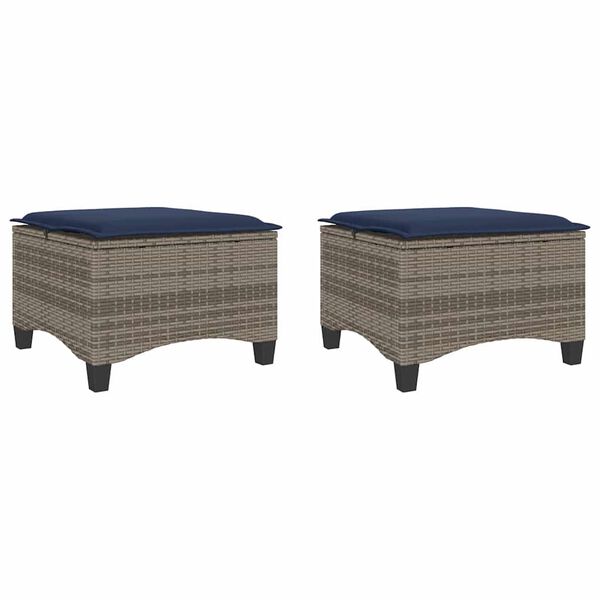 vidaXL Tabourets jardin coussins 2 pcs gris 55x55x36 cm r&eacute;sine tress&eacute;e