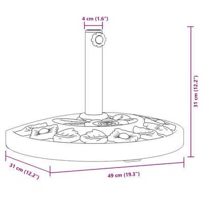 vidaXL Base de parasol pour mâts Ø38 / 48 mm 9 kg demi-rond