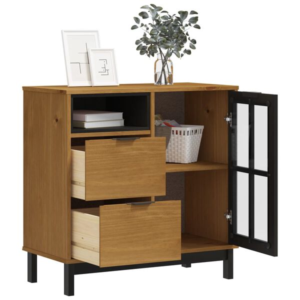 vidaXL Buffet avec porte vitrée FLAM 80x40x80 cm bois massif de pin