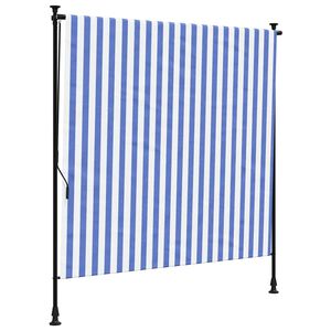 vidaXL Store roulant d'ext&eacute;rieur bleu et blanc 150x270 cm tissu acier