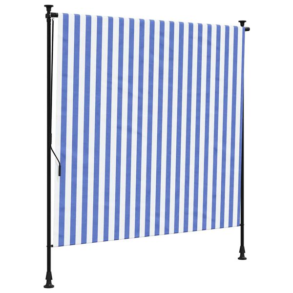 vidaXL Store roulant d'ext&eacute;rieur bleu et blanc 150x270 cm tissu acier
