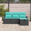 vidaXL Ensemble de Canap&eacute;s 4 pcs Noir et turquoise polyrotin