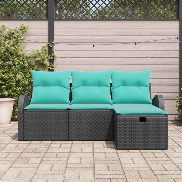 vidaXL Ensemble de Canap&eacute;s 4 pcs Noir et turquoise polyrotin