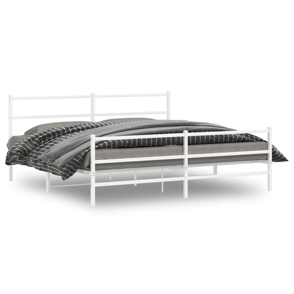 vidaXL Cadre de lit m&eacute;tal sans matelas et pied de lit blanc 193x203 cm