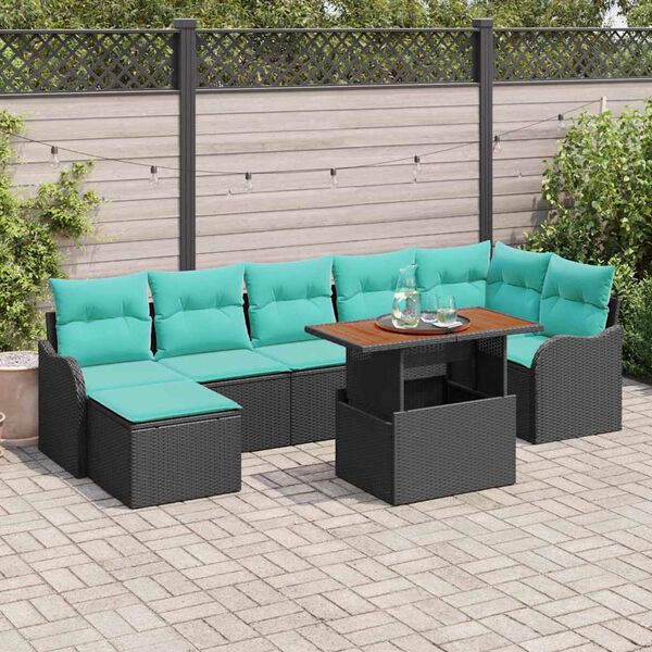 vidaXL Ensemble de canap&eacute; de jardin avec coussin 8 pcs Noir et bleu