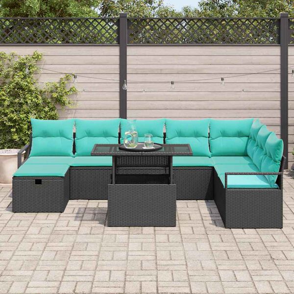 vidaXL Ensemble de canap&eacute; de jardin avec coussin 9 pcs Noir Poly rotin