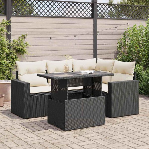 vidaXL Salon de jardin 5 pcs avec coussins noir r&eacute;sine tress&eacute;e