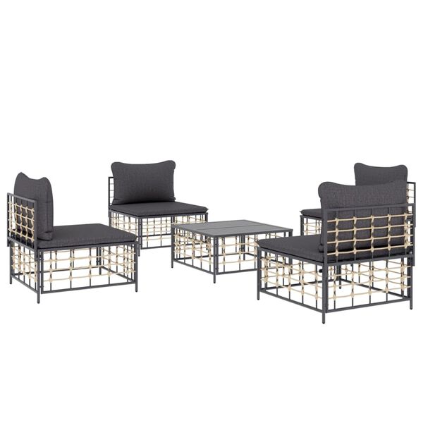 vidaXL Salon de jardin 5 pcs avec coussins anthracite r&eacute;sine tress&eacute;e