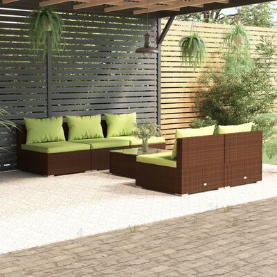 vidaXL Salon de jardin 6 pcs avec coussins Résine tressée Marron