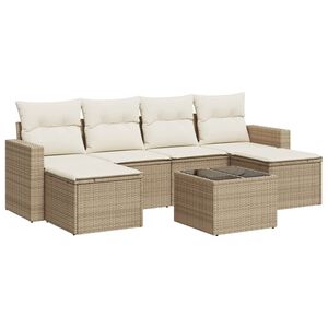 vidaXL Salon de jardin avec coussins 7 pcs beige r&eacute;sine tress&eacute;e