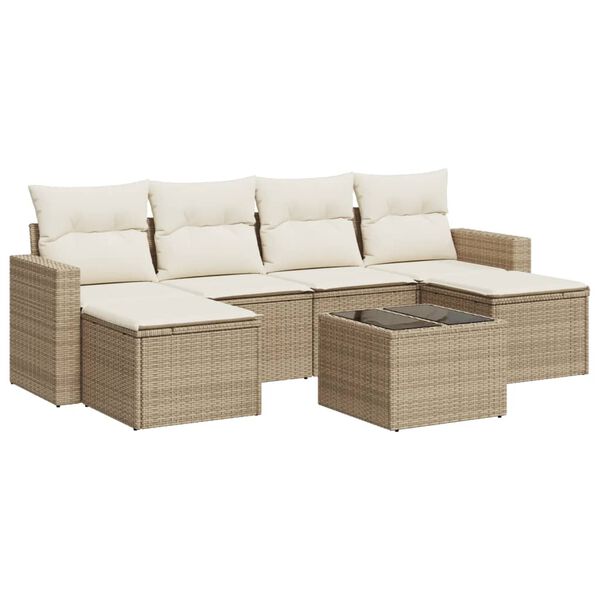 vidaXL Salon de jardin avec coussins 7 pcs beige r&eacute;sine tress&eacute;e